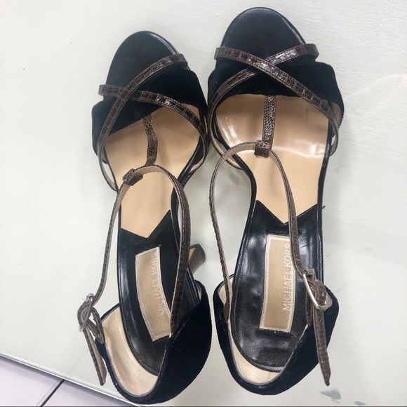 Michael Kors Black Suede Brown Snakeskin Heels - Picture 5 of 7